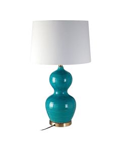 Wesla White Fabric Shade Table Lamp With Blue Ceramic Base
