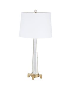 Hania White Fabric Shade Table Lamp With Tower Shaped Crystal Base