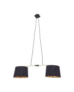 Leni Round Canopy 2 Fabric Shades Ceiling Pendant Light In Matt Black