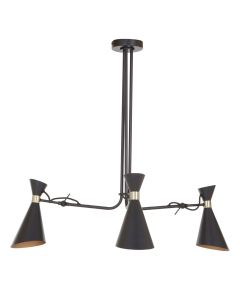 Linox 3 Bent Metal Arm Ceiling Pendant Light In Black And Gold