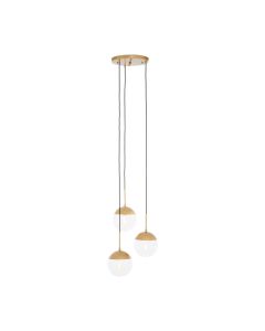 Revive Round 3 Clear Glass Shade Ceiling Pendant Light In Gold