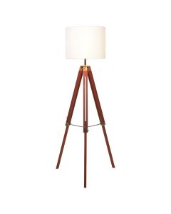 Malvern White Linen Cylinder Shade Tripod Floor Lamp With Brown Base