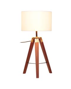 Malvern White Linen Cylinder Shade Tripod Table Lamp With Brown Base