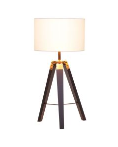 Malvern White Linen Cylinder Shade Tripod Table Lamp With Black Base