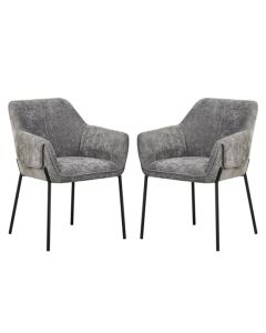 Milan Grey Chenille Effect Fabric Dining Chairs In Pair