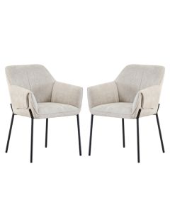 Milan Natural Chenille Effect Fabric Dining Chairs In Pair