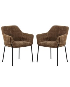 Milan Brown Chenille Effect Fabric Dining Chairs In Pair
