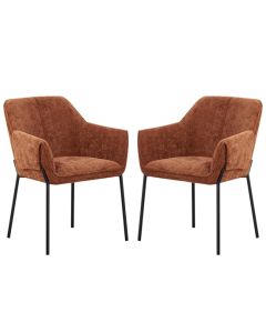 Milan Brunt Orange Chenille Effect Fabric Dining Chairs In Pair