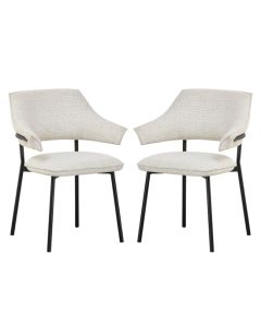 Geneva Natural Textured Fabric Dining Chairs In Pair