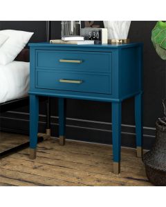 Westerleigh Wooden End Table With 2 Drawers In Moroccan Blue
