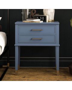 Westerleigh Wooden End Table With 2 Drawers In Stone Blue