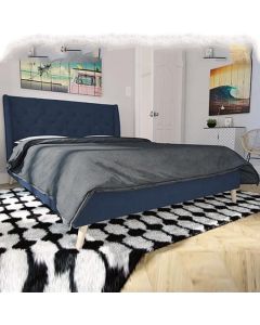 Her Majesty Linen Fabric Double Bed In Blue