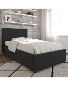 Kelly Linen Fabric Single Bed With 2 Drawers In Dark Grey