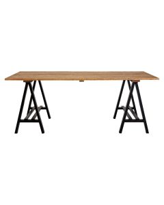 Hampstead Wooden Dining Table In Natural With Black Iron Legs