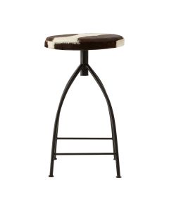 Boho Cowhide Fabric Bar Stool In White With Black Steel Legs