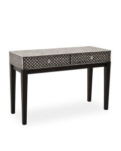 Boho Wooden Console Table In Black Exotic Patteren With 2 Drawers
