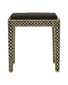 Mother Fabric Stool In Black With Wooden Legs