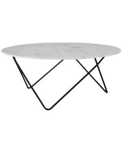 Boho Round Marble Coffee Table In White With Black Legs