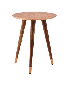 Baird Round Sheesham Wood Carve Side Table In Copper