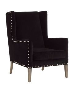 Kensington Fabric Armchair In Black With Wooden Legs