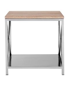 Chiswick Oak Wood Lamp Table In Oak With Polished Stainless Steel Frame