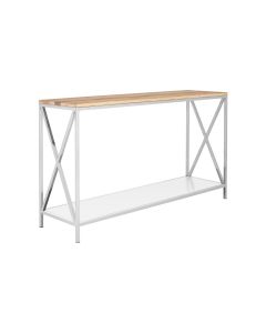 Chiswick Wooden Console Table In Oak With Stainless Steel Frame