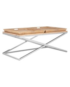 Errai Wooden Coffee Table In Pale Oak With Stainless Steel Base