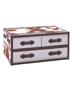 Kanso Cowhide Leather Coffee Table In Brown And White