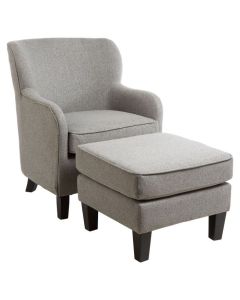 Derbent Fabric Upholstered Armchair And Footstool In Grey