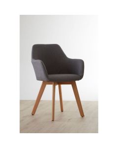 Stockholm Grey Fabric Upholstered Dining Chair With Wood Legs