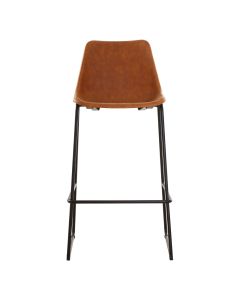 Dalston Faux Leather Bar Stool In Vintage Camel With Metal legs