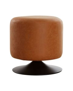 Dalston Faux Leather Cylinder Footstool In Vintage Camel