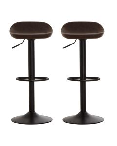 Dalston Brown Faux Leather Bar Stools With Black Metal Stand In Pair