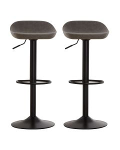Dalston Grey Faux Leather Bar Stools With Black Metal Stand In Pair
