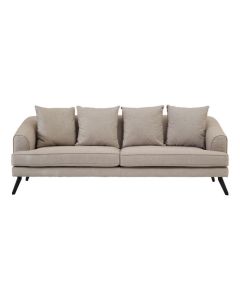 Maelie Fabric 3 Seater Sofa In Natural With Black Metal Legs
