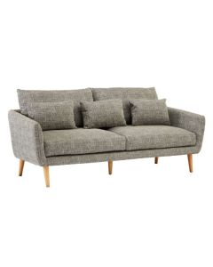 Amadora Fabric Upholstered 3 Seater Sofa In Grey With Birchwood Legs