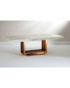 Moda Marble Coffee Table In White With Rose Gold Base
