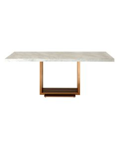 Moda Marble Dining Table In White With Rose Gold Stainless Steel Base