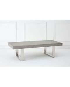 Ulmus Wooden Coffee Table In Muted Grey With Stainless Steel Base