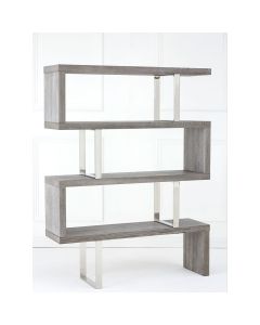 Ulmus Wooden 4 Tiers Bookshelf In Muted Grey Metal Frame