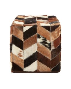 Safira Genuine Leather Patchwork Pouffe In Brown And Black