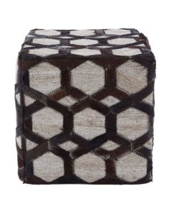 Safira Genuine Leather Patchwork Pouffe In Dark Brown