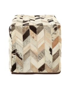 Safira Genuine Leather Patchwork Pouffe In Black And White