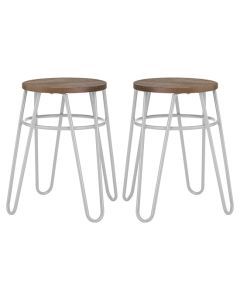 District Wooden Hairpin Stools With Grey Metal Legs In Pair