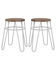 District Wooden Hairpin Stools With Grey Metal Legs In Pair