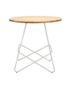 District Round Wooden Dining Table With White Metallic Legs