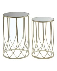 Avantis Mirrored Glass Set of 2 Side Tables With Champagne Frame