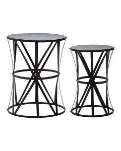 Avantis Metal Set of 2 Side Tables With Cross Design Black Frame