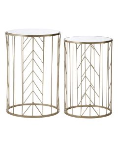 Avantis Mirrored Glass Set of 2 Arrow Design Side Tables In Champagne