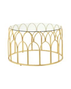 Merlin Round Clear Glass Coffee Table With Gold Leaf Base